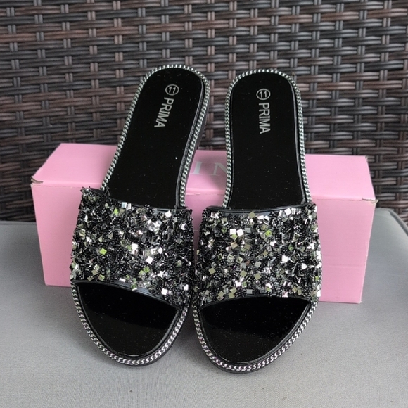 Black Glitter Sandals - Picture 2 of 6